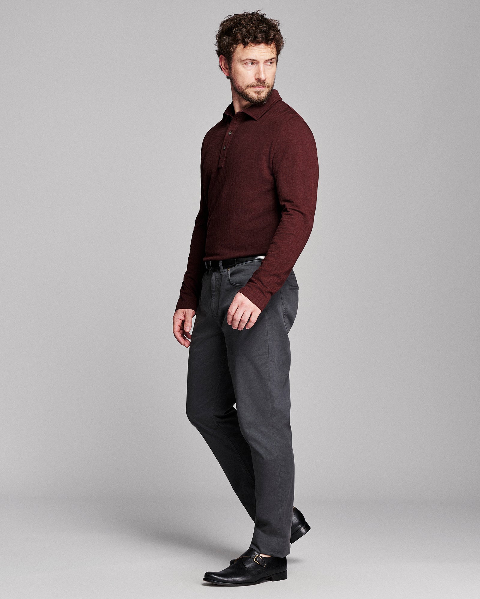 Long Sleeve Herringbone Polo