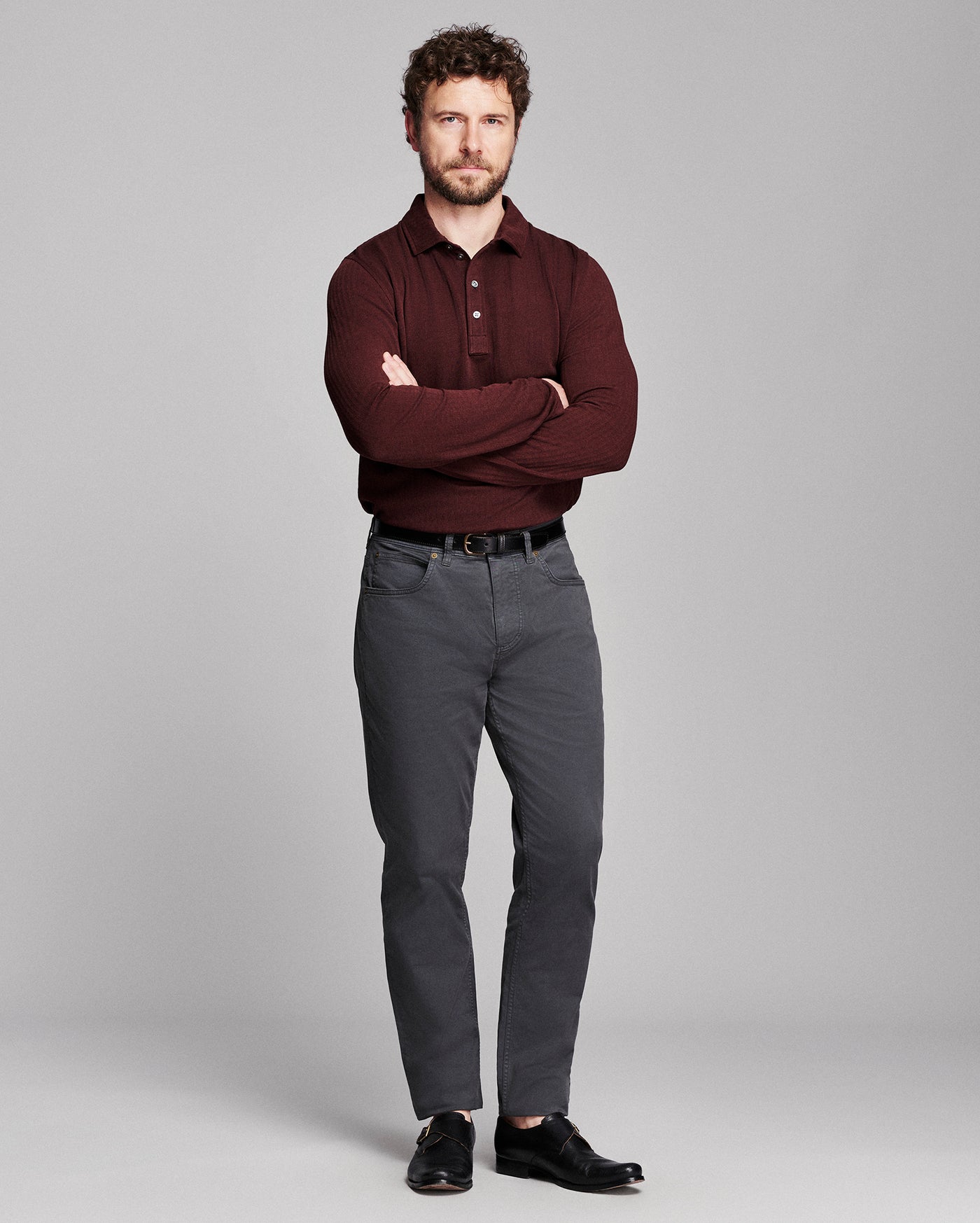 Long Sleeve Herringbone Polo