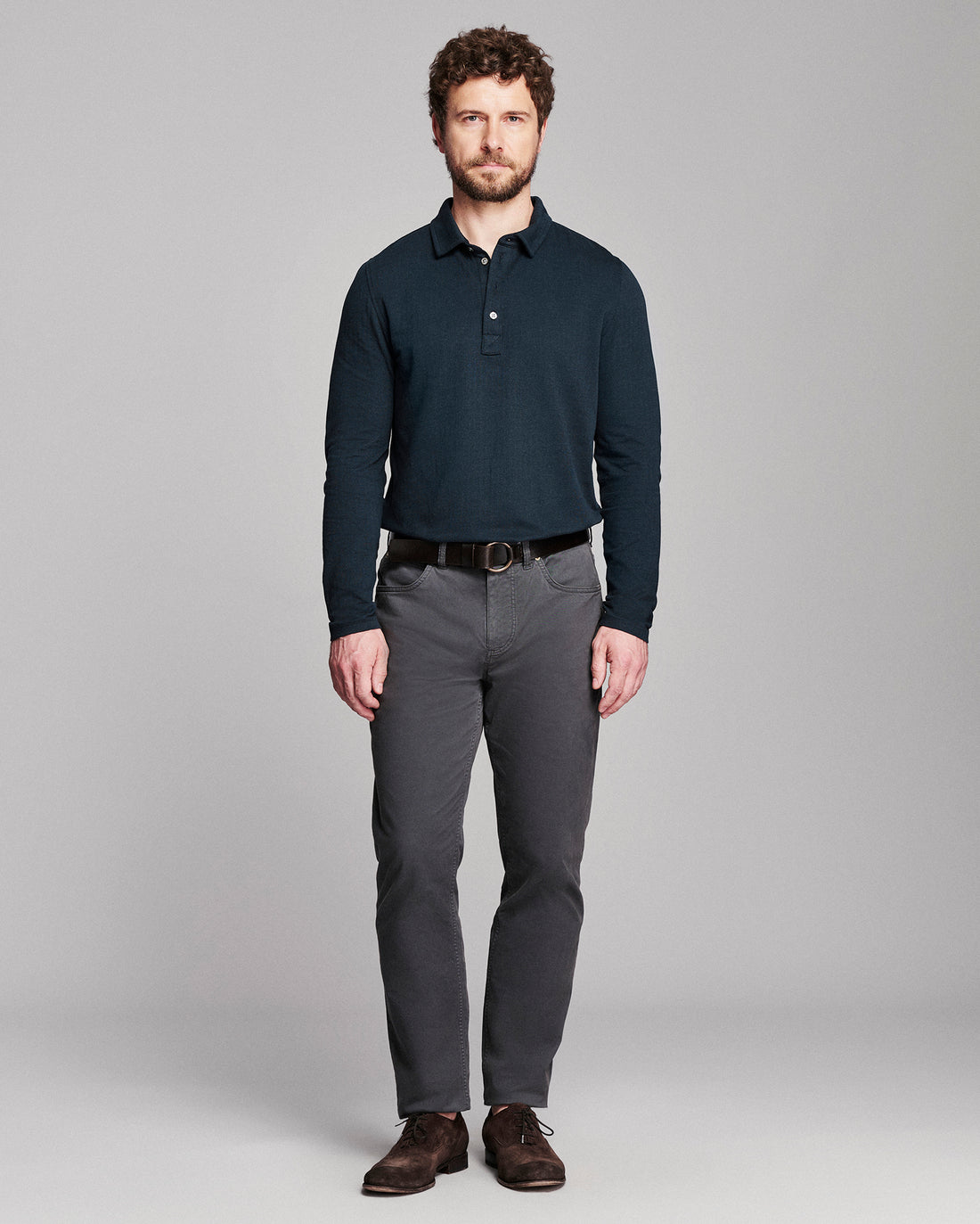 Long Sleeve Herringbone Polo