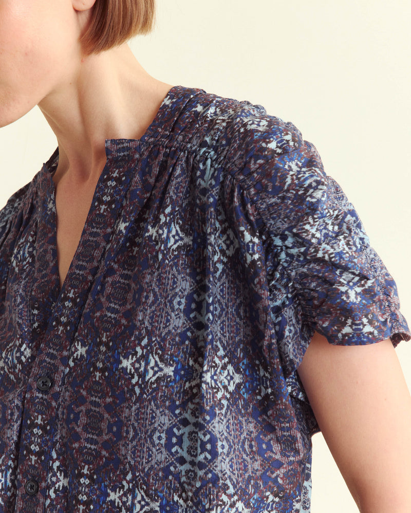 Printed Button Front Blouse