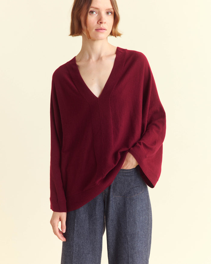 Wool Cashmere V Neck Dolman