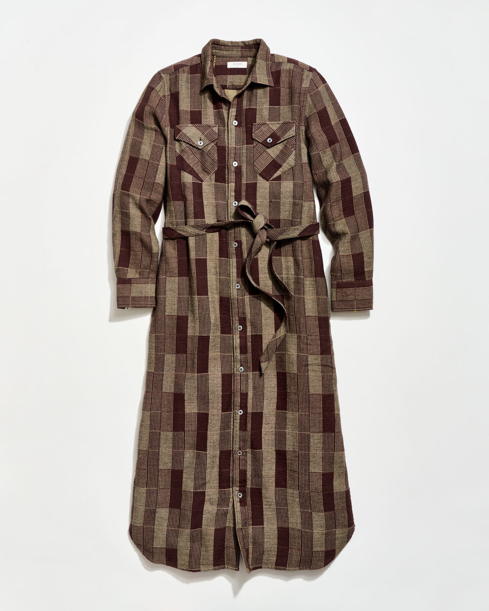Plaid dress with a belt on a white background