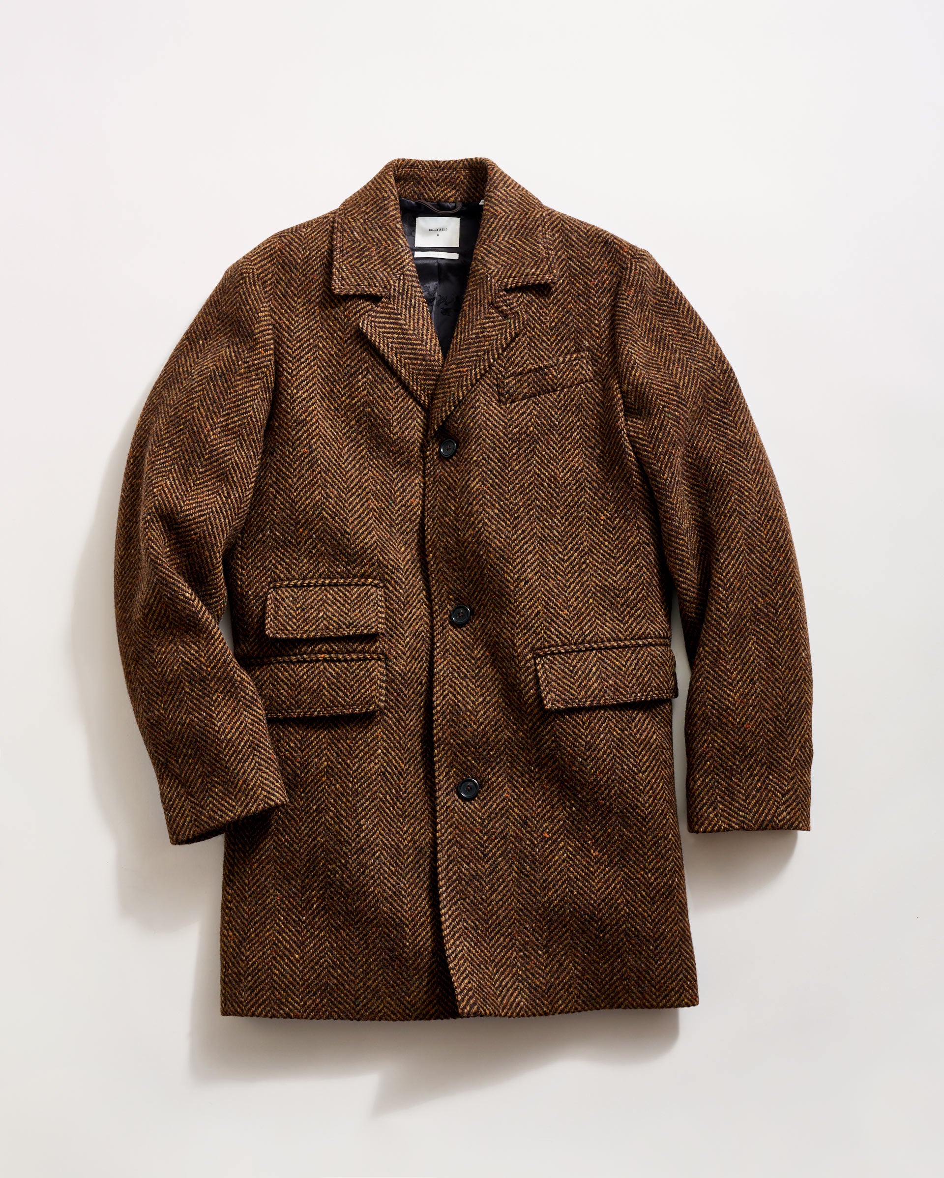 Herringbone Astor Coat in Dark Brown Herringbone