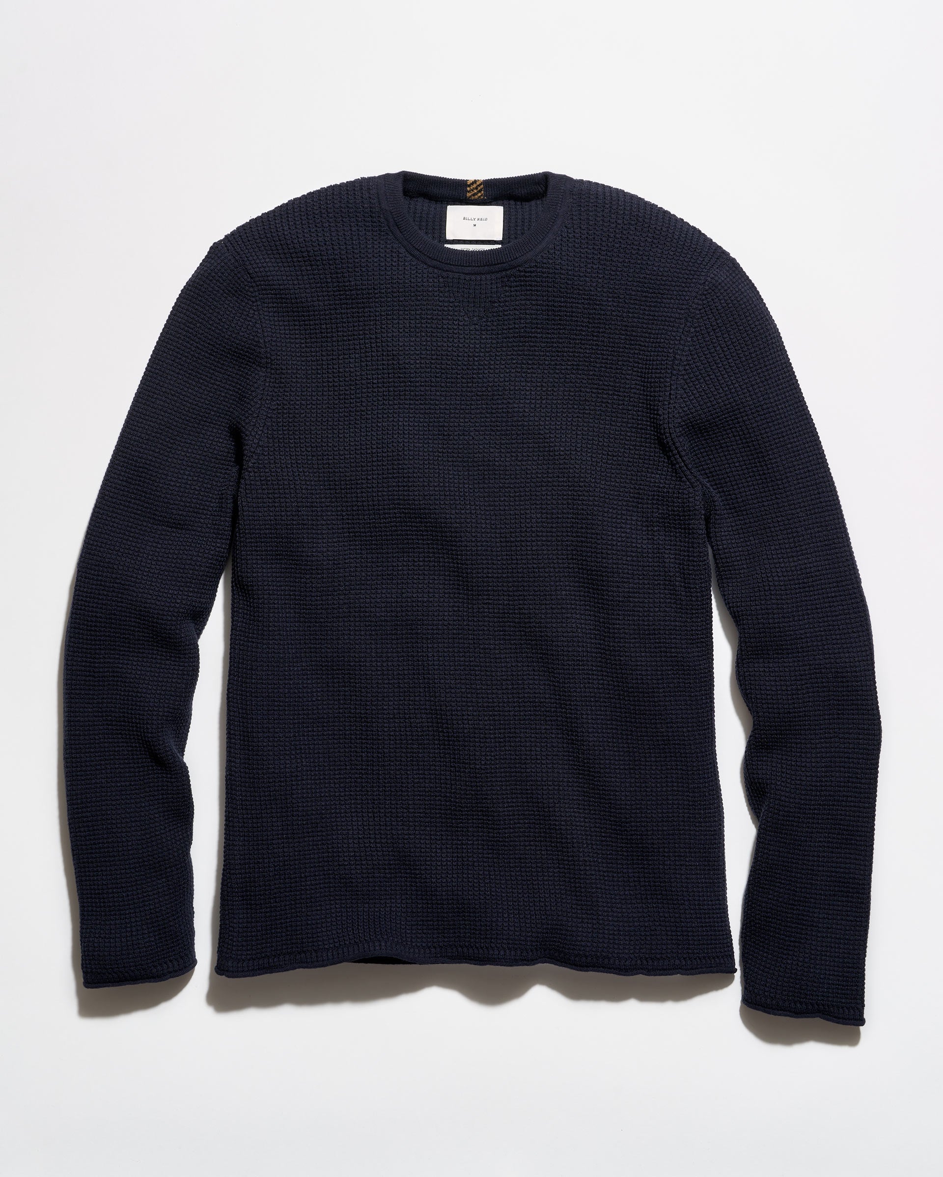 A waffle crew in blue on a grey background.