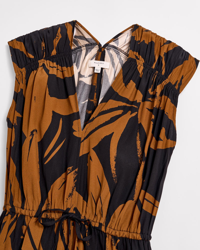 Silk Brush Stroke V-Neck Maxi Dress