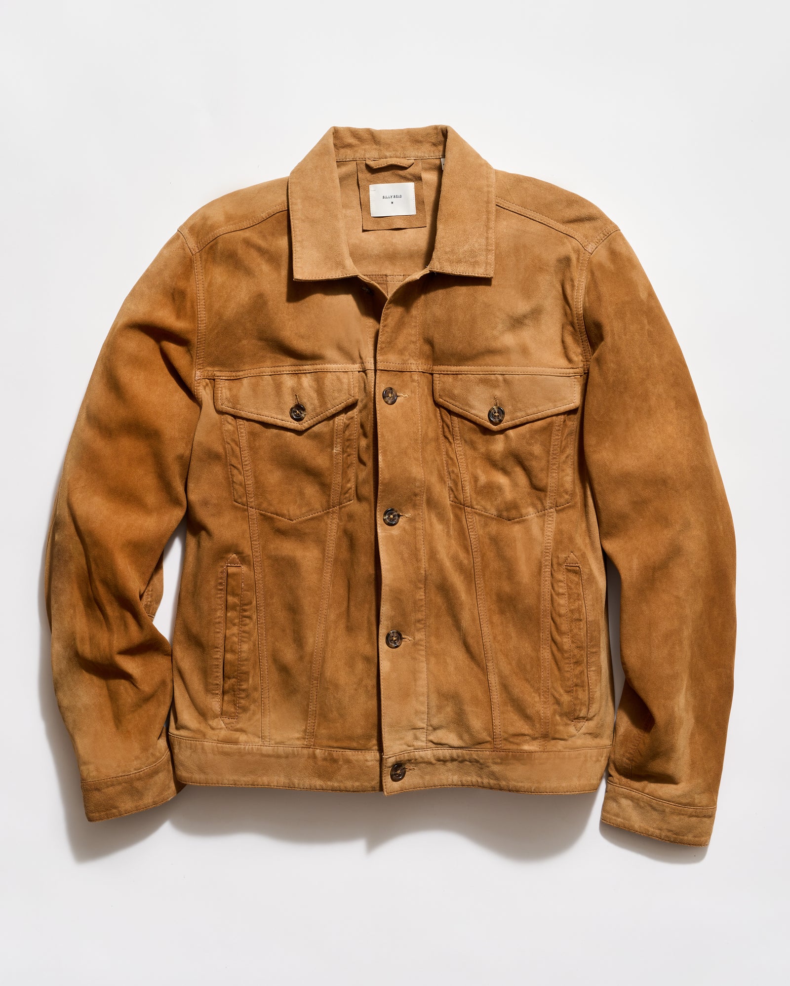 Brown jacket with button details on a white background