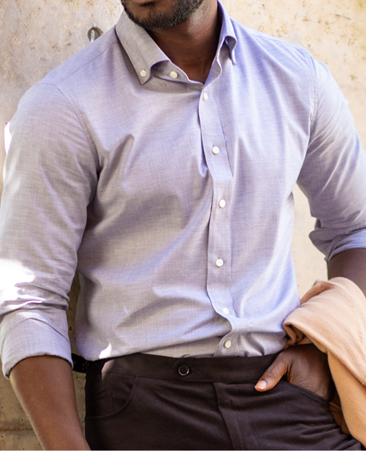 Light Purple, Cotton, Button Down Collar