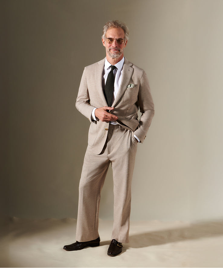 Model wears the suit