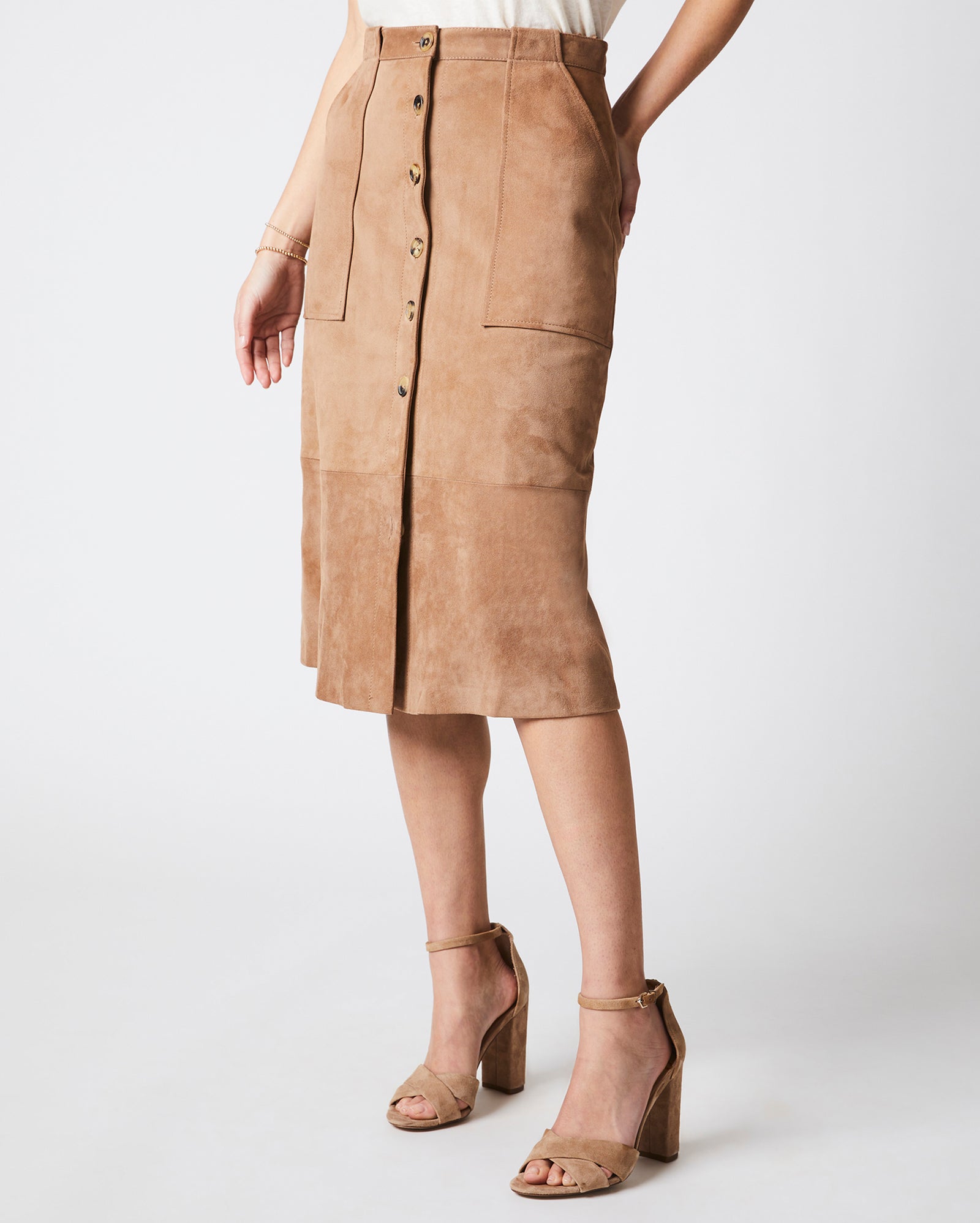 Mitchell Suede Skirt in Taupe