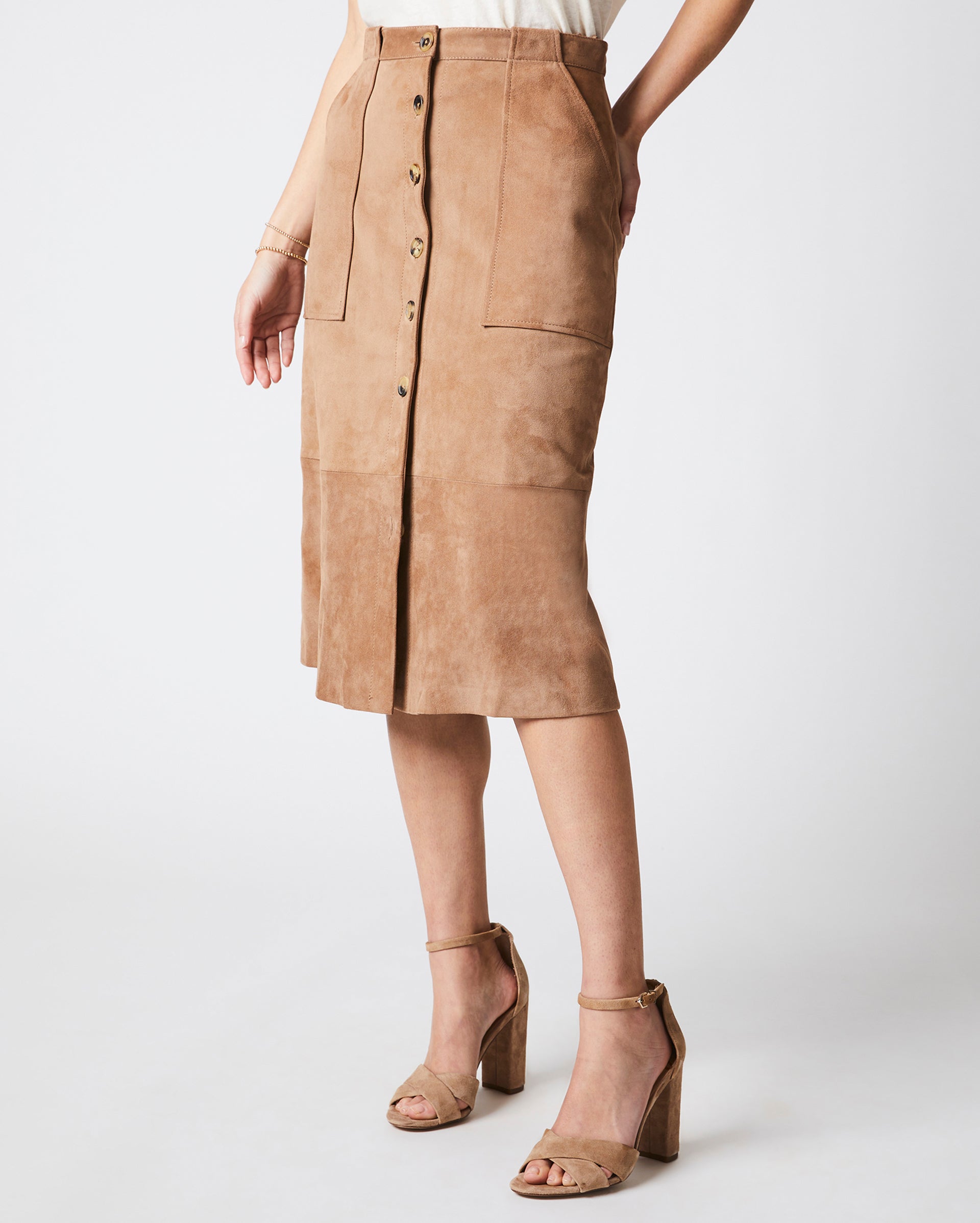 Mitchell Suede Skirt in Taupe