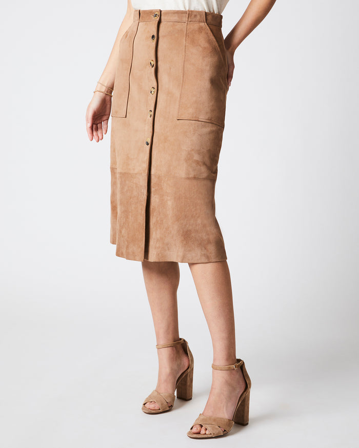Mitchell Suede Skirt in Taupe