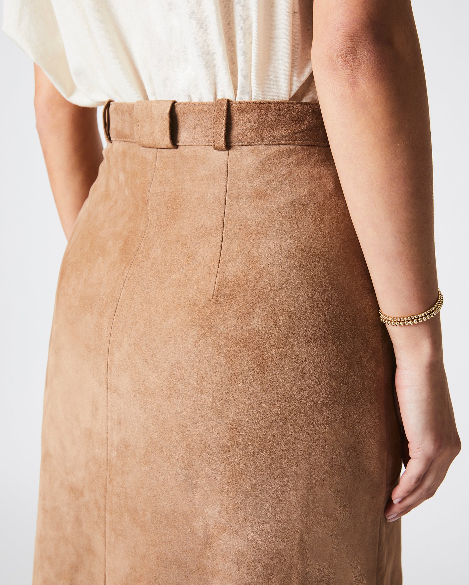 Mitchell Suede Skirt in Taupe
