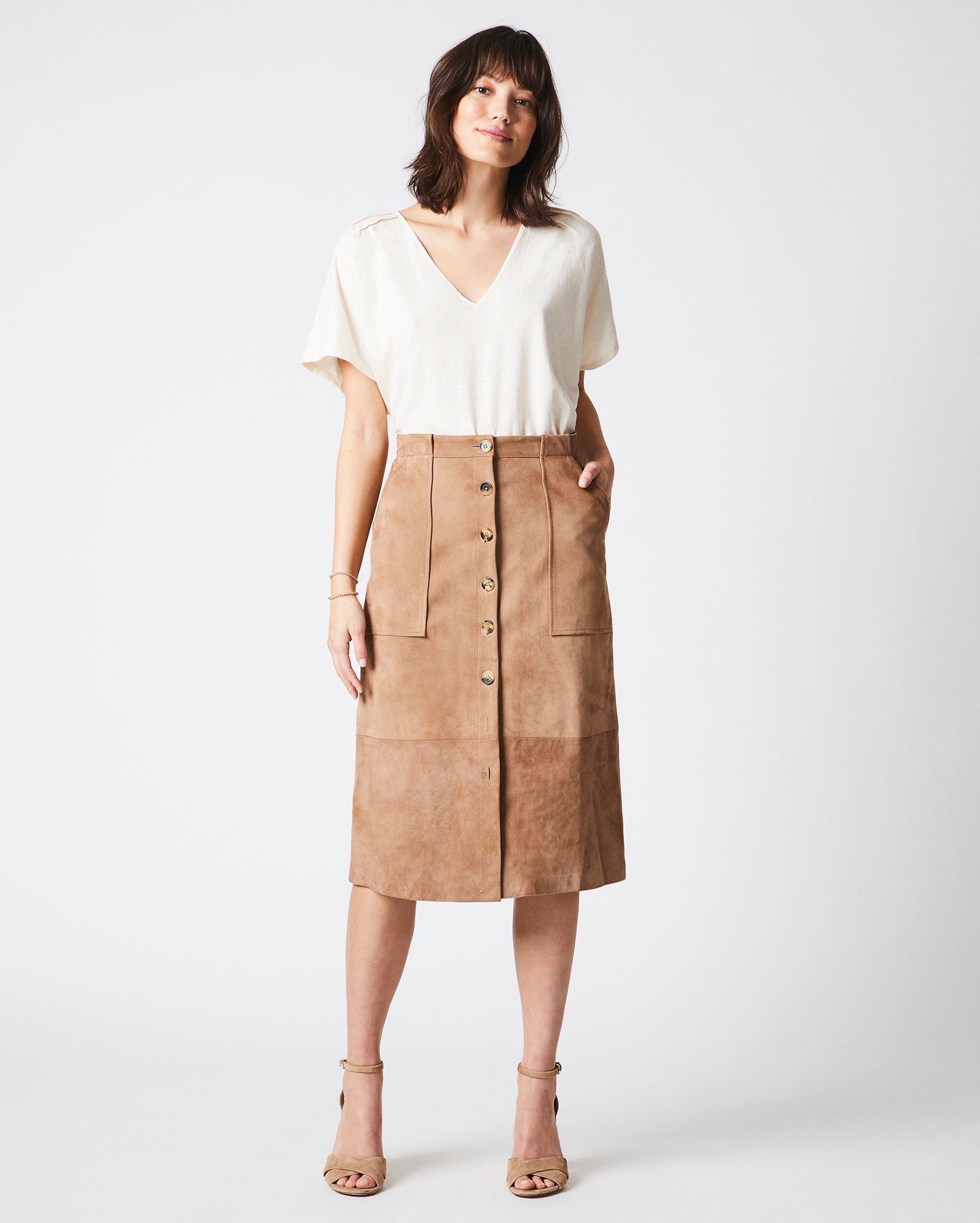Mitchell Suede Skirt in Taupe